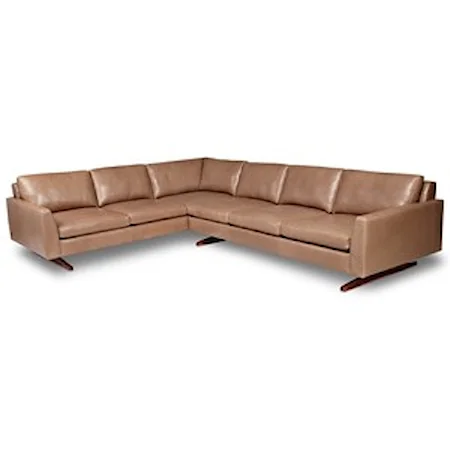 Mid Century Modern 5-Seat Sectional Sofa with Wood Sled Legs and Left Arm Sitting Sofa